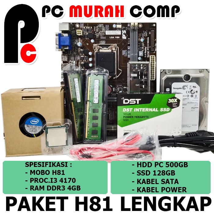 Mainboard Mobo Paket lengkap rakitan tanpa casing 1150 H81 i3 Haswell