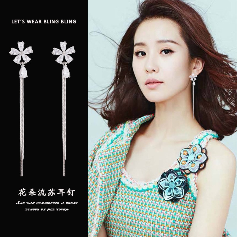 Anting Silver Perak S925 Wanita Fashion Murah AAS006 motif bunga elegant cocok hadiah / pesta