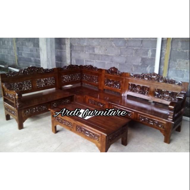 Meja kursi sudut kayu jati ukir jepara