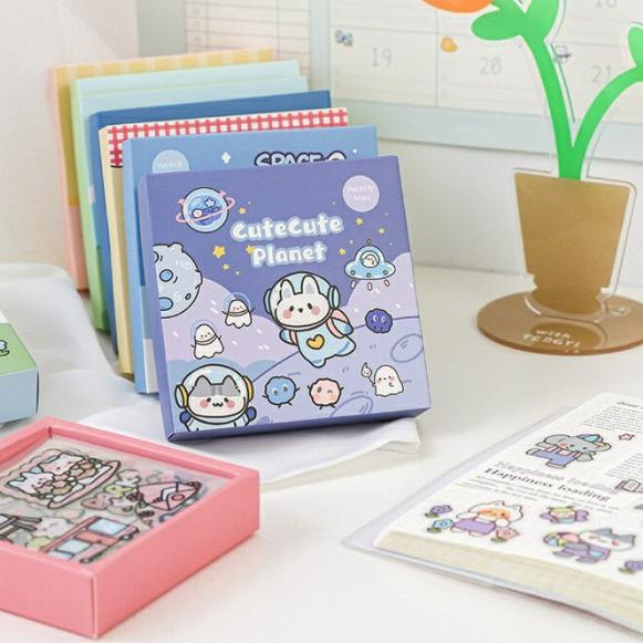 

✽ ic] 50 lembar deco sticker box PVC cute gift kado - cute planet, 50 lembar ➩