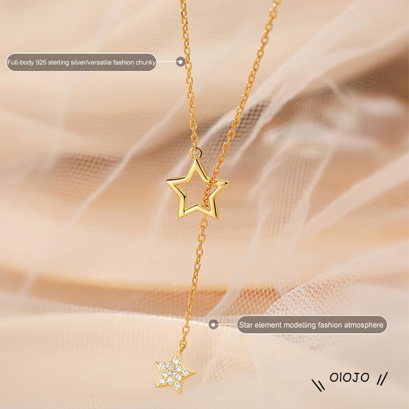【COD】Kalung Rantai Dengan Liontin Bintang Hollow Out Aksen Berlian Imitasi Untuk Wanita