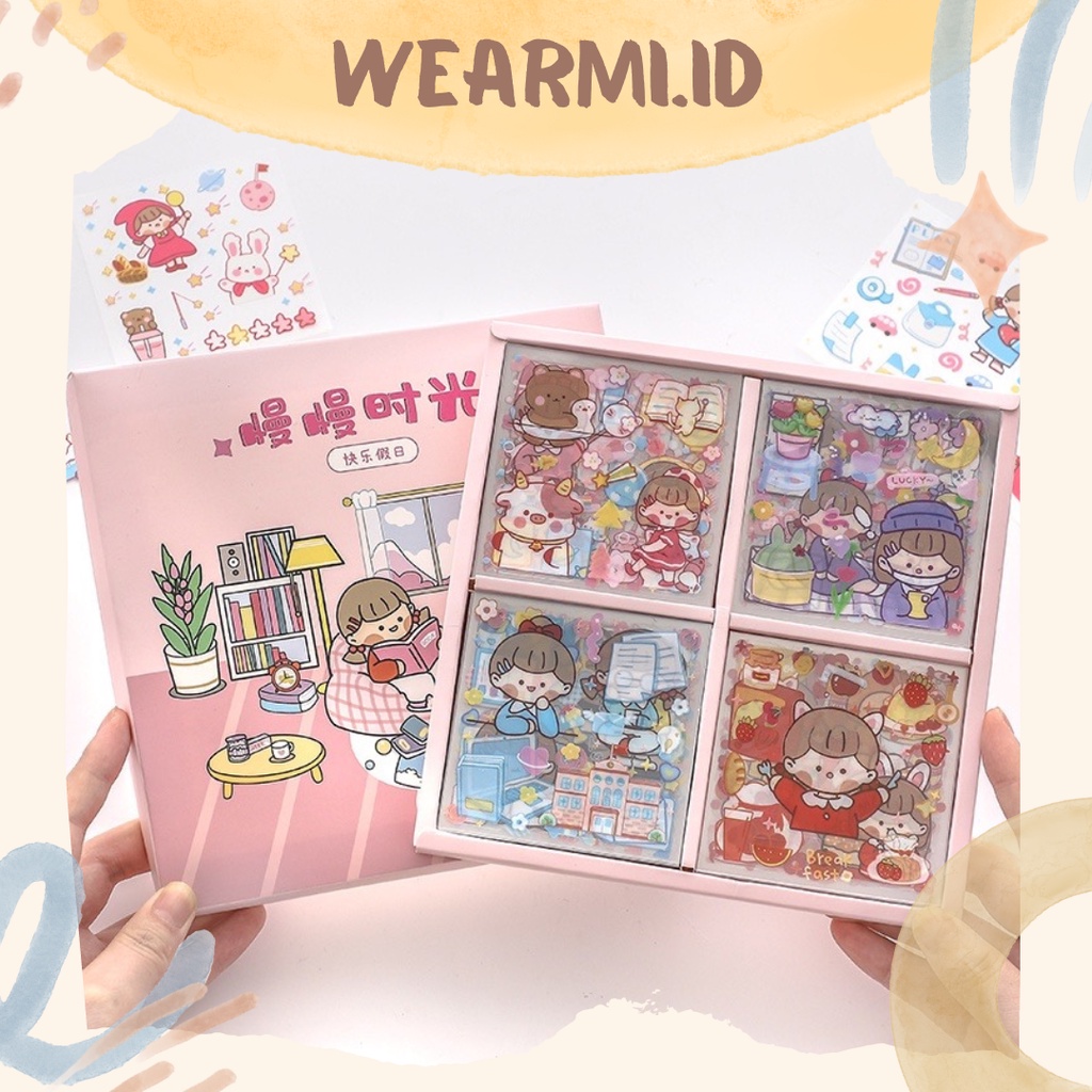 

1 Lembar Sticker Square Cute Girl Activity Scrapbook PET Bujo Jurnal DIY COLORFULL Wearmi Aesthetic