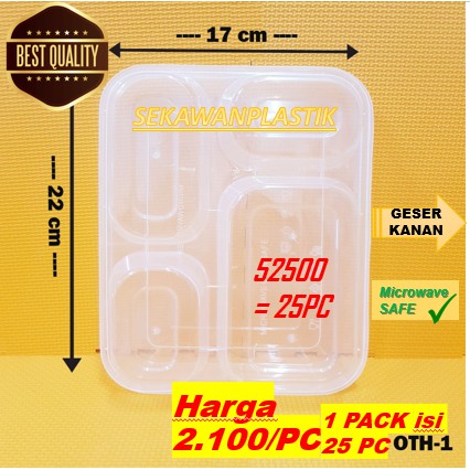 BISA RETUR! ISI 25 PC Thinwall Bento Box Sekat 4 Tutup  OTH-1 KOTAK MAKAN PLASTIK OTIPACK