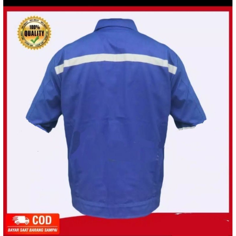LENGAN PENDEK RESLETING BIRU BAJU SAFETY BERLOGO.K3 BENDERA