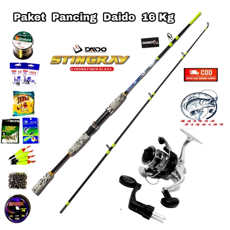 SET KOMPLIT Pancing 1 Set Daido Stingray 16 Kg , Joran Laut JAPAN STYLE 165/180 Cm
