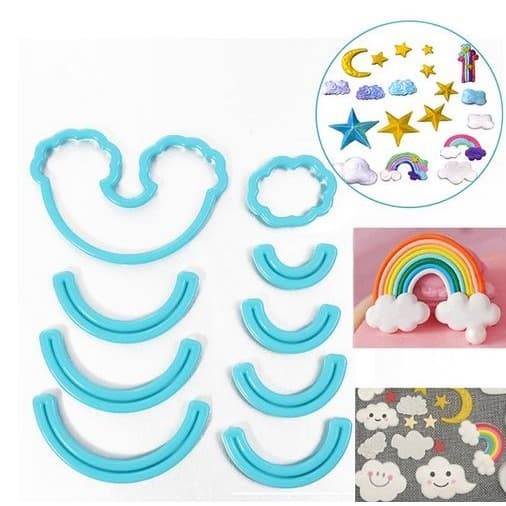 Fondant Cutter - Cetakan Fondant Rainbow Cloud Shape (9pcs)