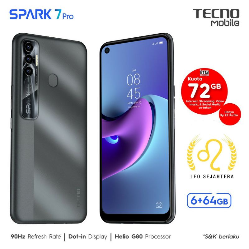 Tecno Spark 7 pro ram 6gb 64gb baru segel imei ok bonus case garansi resmi 1 tahun