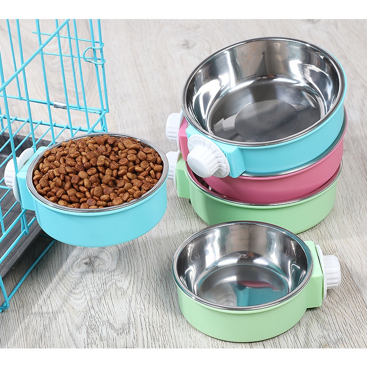 Mangkok Makan / Minum Gantung Bahan Stainless Steel Untuk Anjing / Kucing