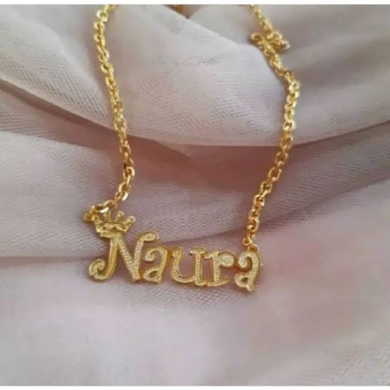 kalung ukir nama anda disini lapis emas24k anti karat titanium