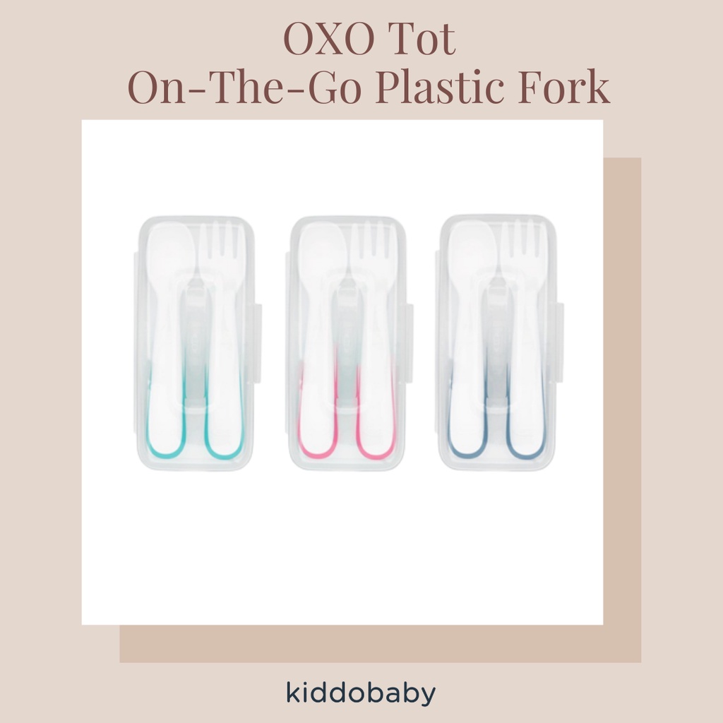 OXO Tot On-The-Go Plastic Fork &amp; Spoon Set With Travel Case | Set Sendok Bayi