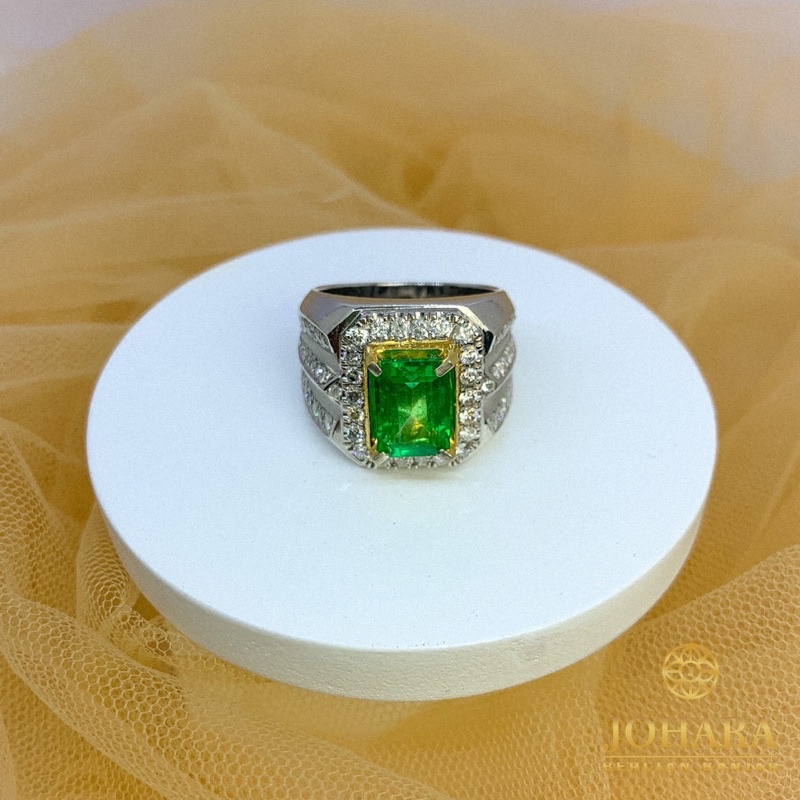 cincin pria berlian eropa & emerald 2,99crt ring silver/perak -jhr14