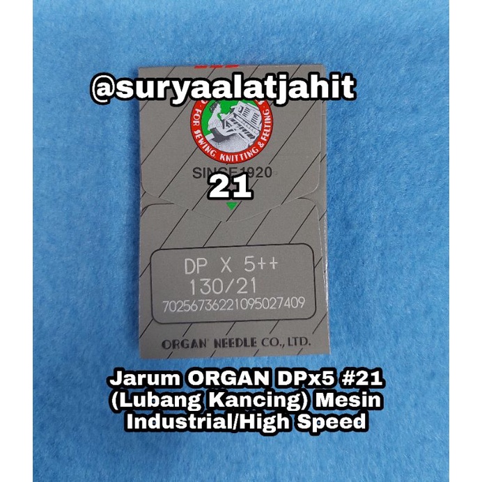 Jarum ORGAN DPx5 #11-13-14-16-18-21 (Lubang Kancing) Mesin Industrial/High Sped-Dpx5-21