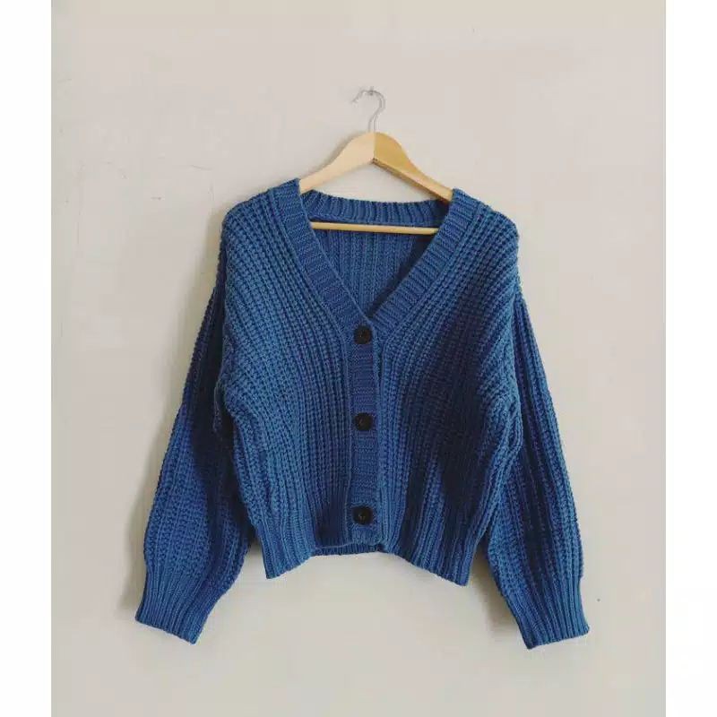 CARDIGAN CROP 7GET RAJUT TEBAL LENGAN PANJANG RICHI.STORE-Denim