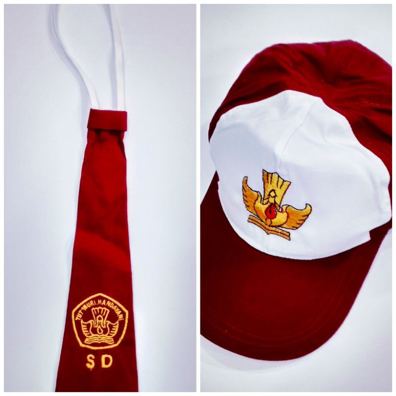 TOPI DAN DASI SD BORDIR MERAH/MERAH PUTIH PUTRA DAN PUTRI