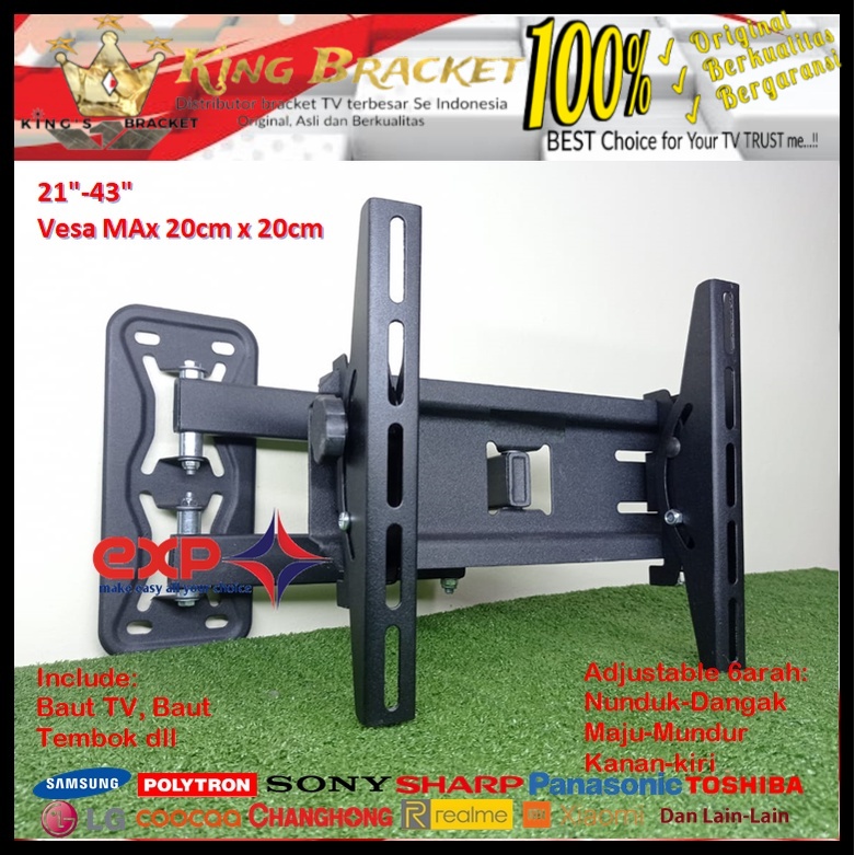 Bracket TV PANASONIC 14 s/d 43 inch 6 ARAH FULL BESI SUPER KOKOH GARANSI 100% ORI