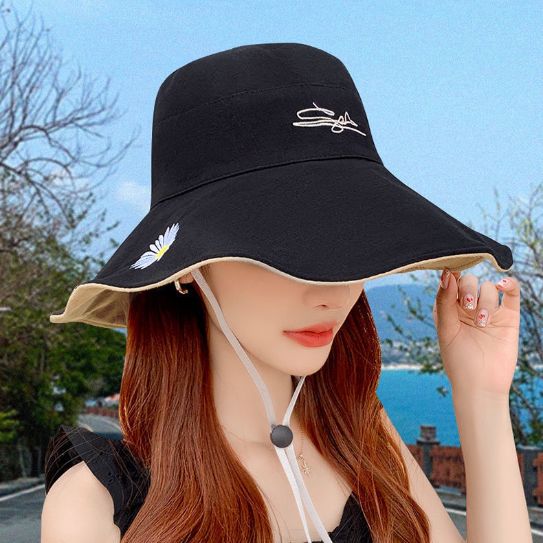 Topi Nelayan Model Dua Sisi Motif daisy Gaya Korea Untuk Wanita