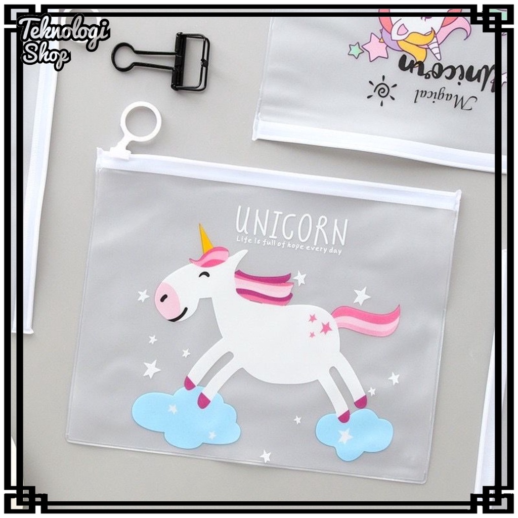 ZIPPER POUCH A5 TRANSPARANT Motif UNICORN