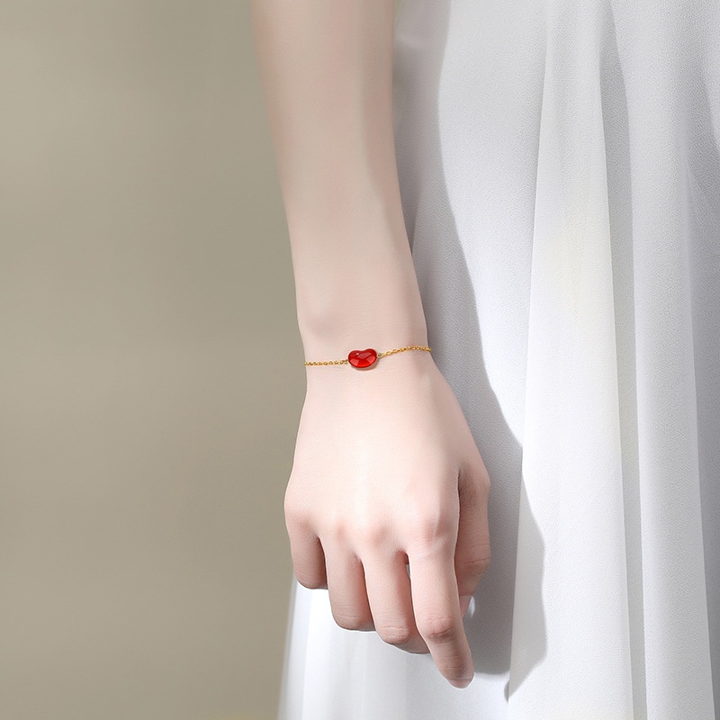 Gelang 925 Sterling Silver Plated 18k Gold Aksen Dadu Merah Kacang Akasia Agate Untuk Wanita