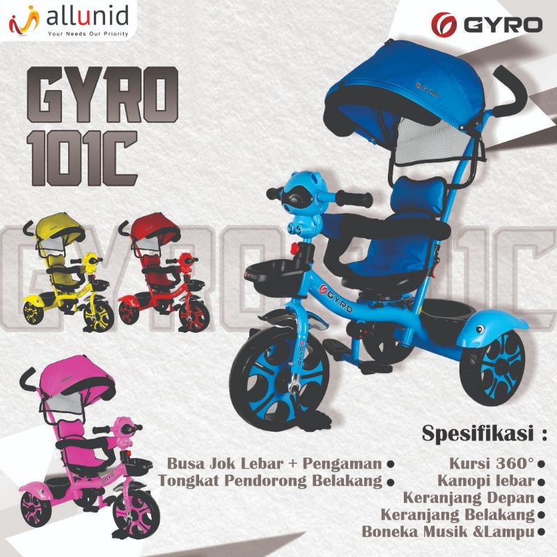 SEPEDA STROLER ANAK GYRO 101C SEPEDA RODA TIGA ANAK TEMPAT DUDUK BISA DIPUTAR~STORELER ANAK~SEPADA ANAK