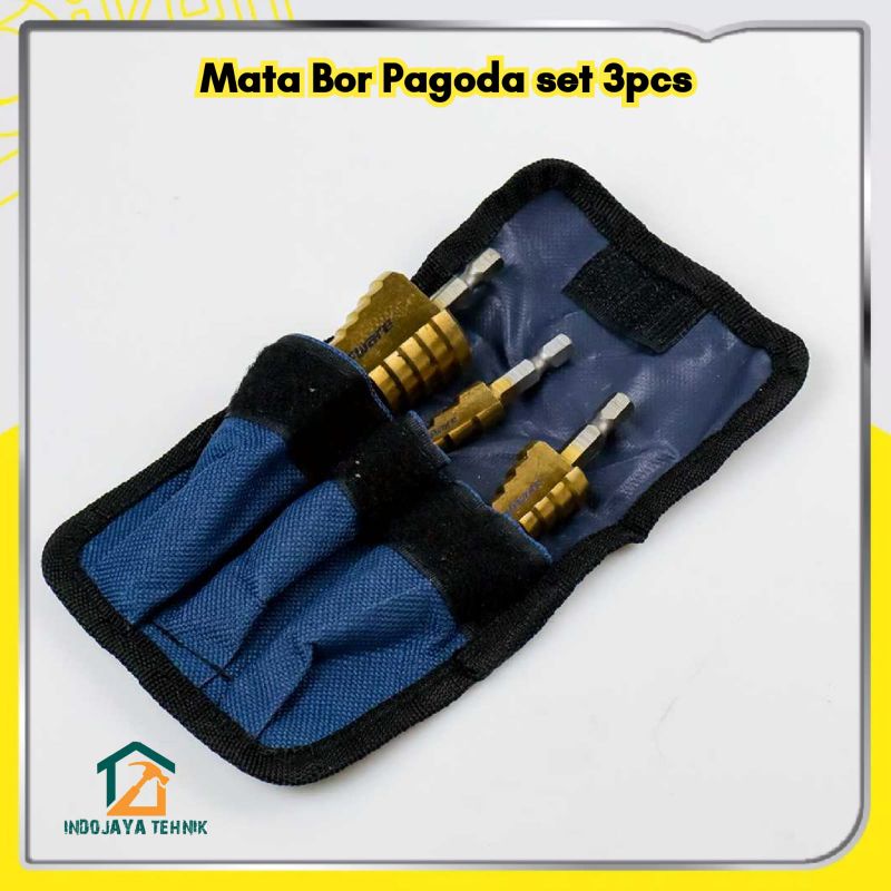 Mata Bor Plat Besi Titanium Pagoda Multi Step set 3 pcs/ mata bor besi