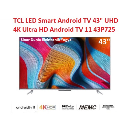 TCL LED Android TV 43&quot; UHD 4K Ultra HD Smart TV 43P725 Voice Control