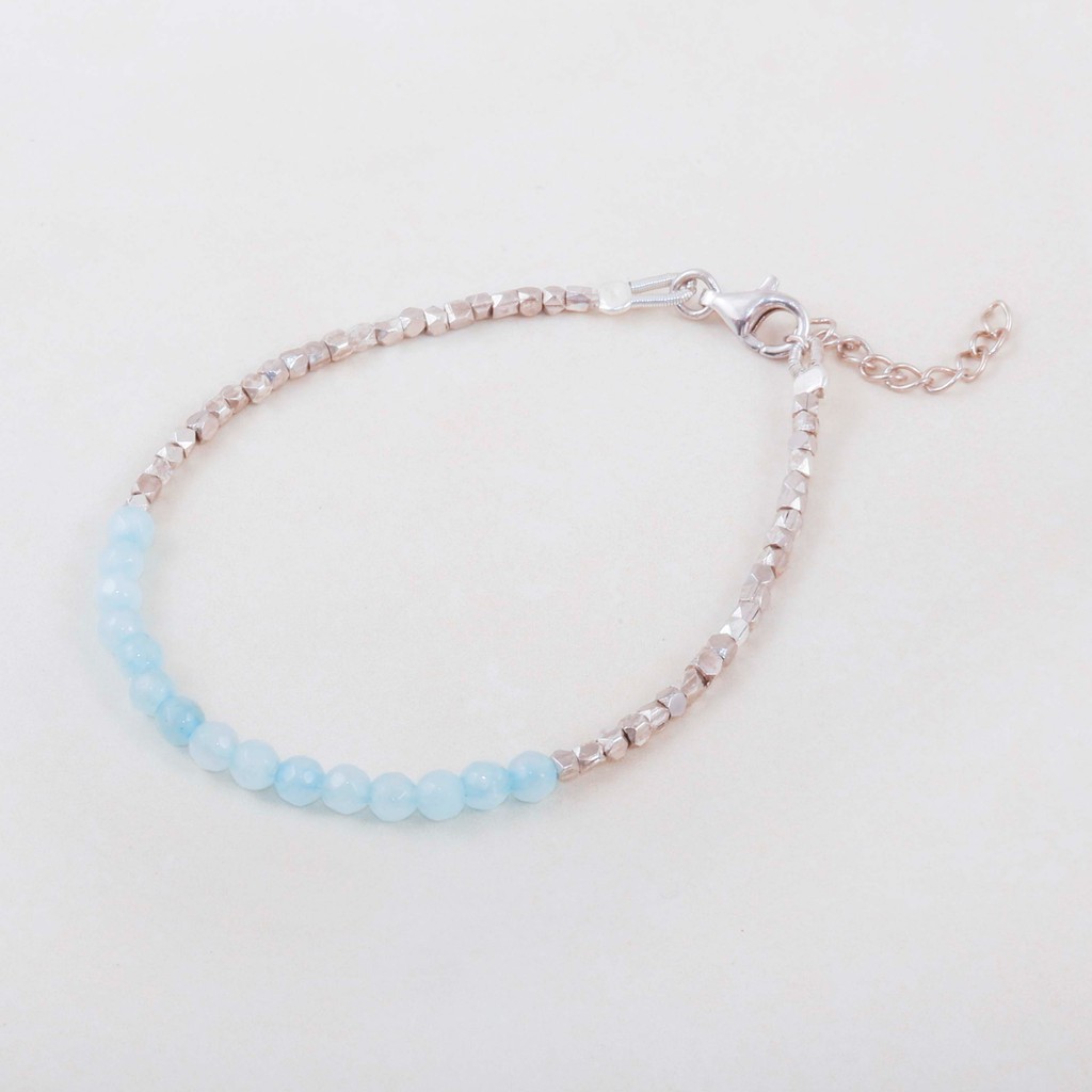 Gelang Beads Perak Aquamarine Emas Putih