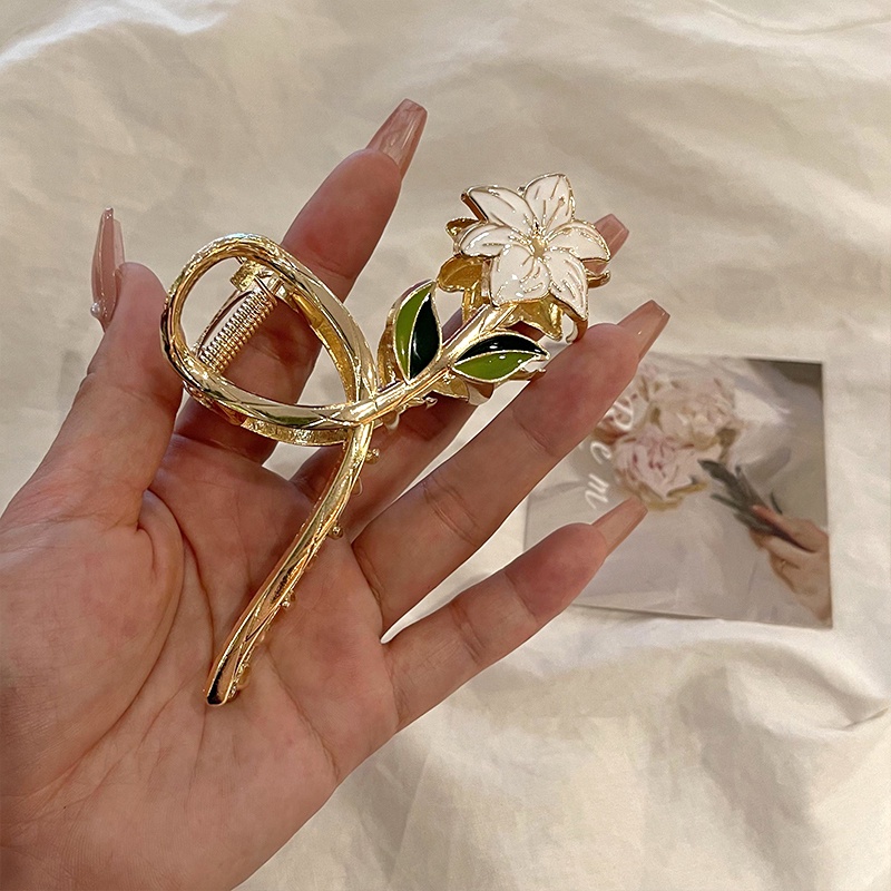 AY(CN) Jepit Rambut Bentuk Bunga Warna Putih Bahan Metal Untuk Wanita