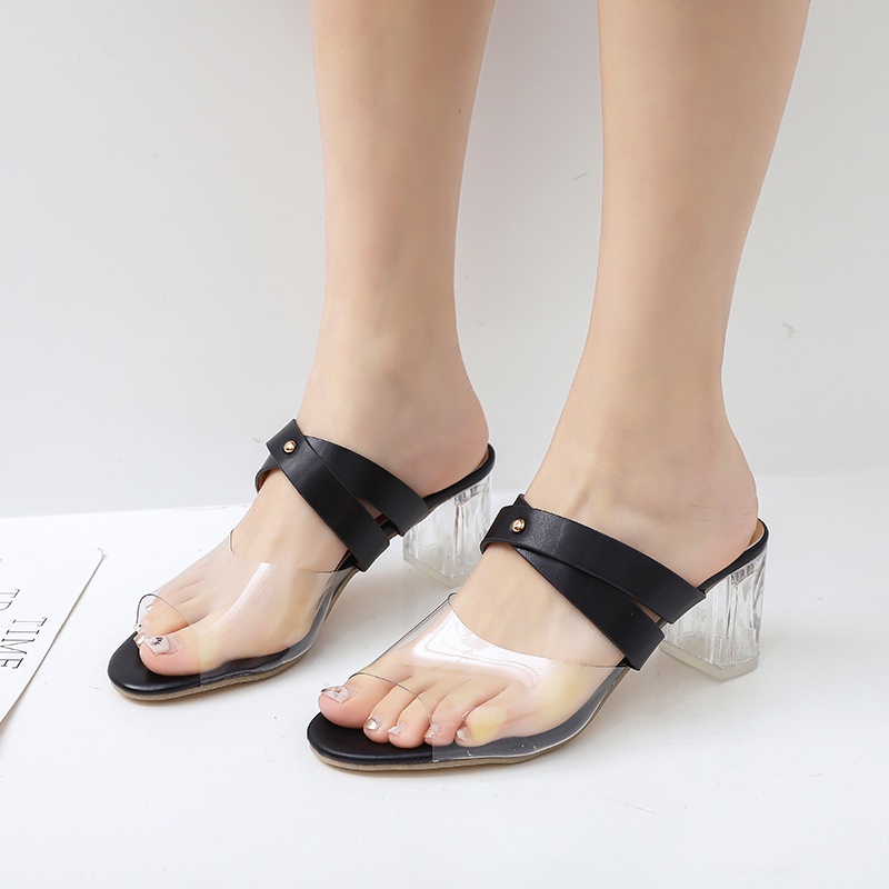 COD BAYAR DITEMPAT &gt; &gt; &gt; 0115 Sendal Wanita Sendal Heels Transparant Hak 6cm