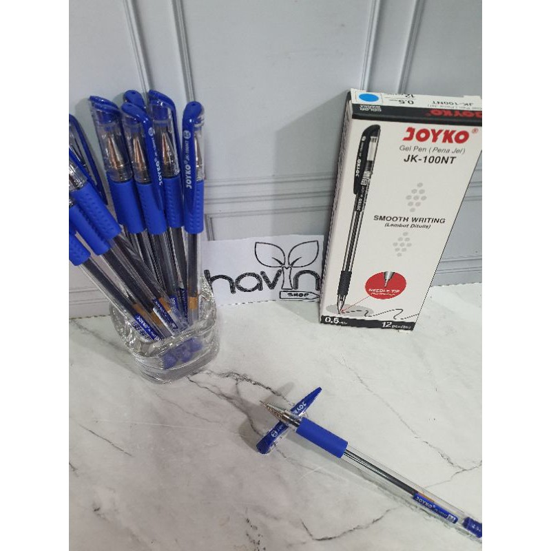 (12pc) Gel Pen Pulpen Pena Joyko JK-100 Black 0.5 mm/pen Joyko-BIRU JK100NT