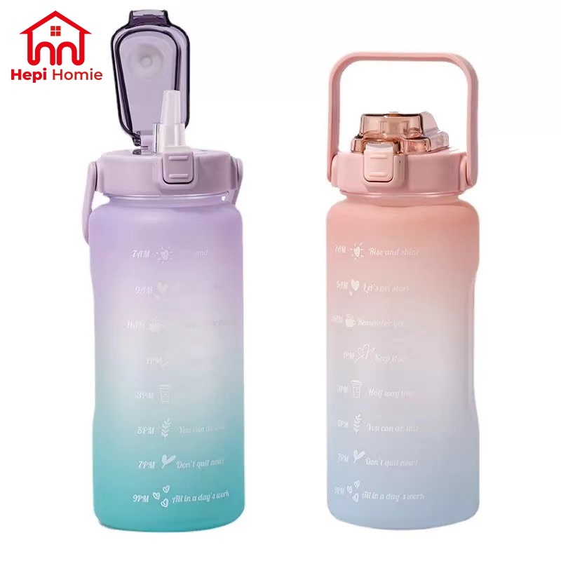 [HH] BOTOL MINUM KOREA JUMBO PELANGI 2 LITER VIRAL THUMBLER GRADIASI TANDA WAKTU MOTIVASI / WATER BOTTLE 2L FREE 2D &amp; 3D STICKER