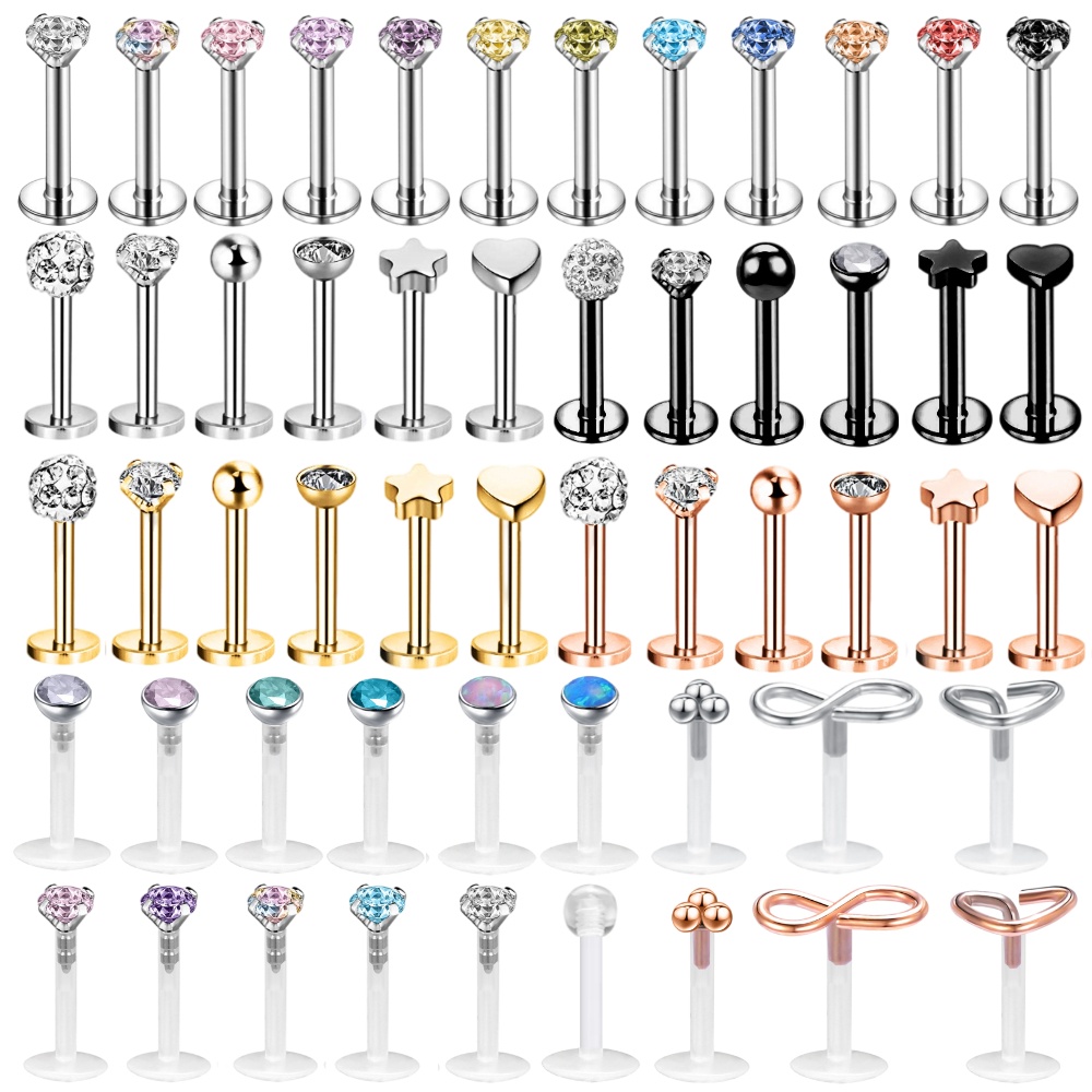 1 Set Anting Tindik Telingabibir 16g Bentuk Keong Bahan Akrilik Hias Kristal Untuk Wanita