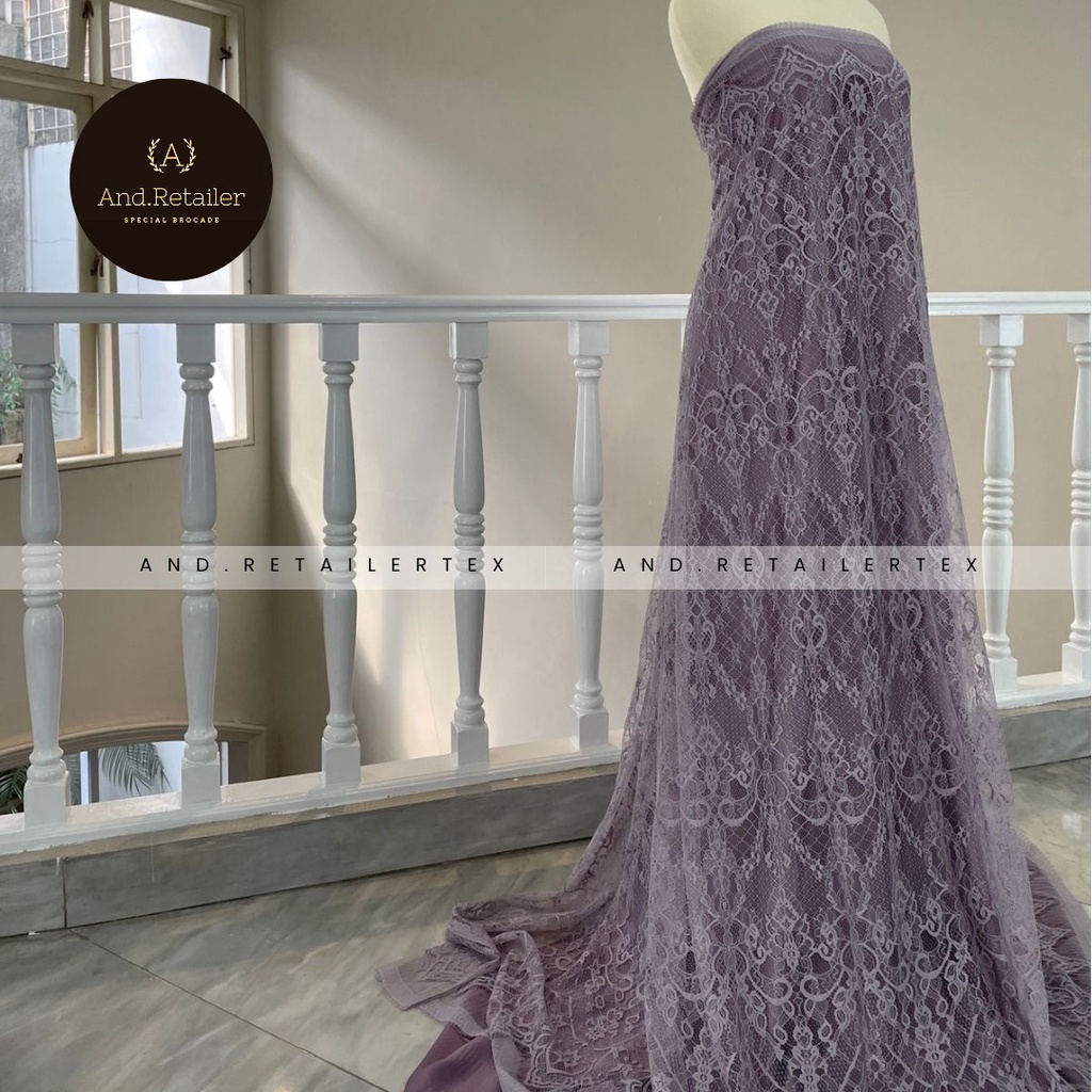 Bahan Kebaya Brokat Semi France Lace Chantily Shantily Katun Per panel 2,5m Warna Dusty Purple