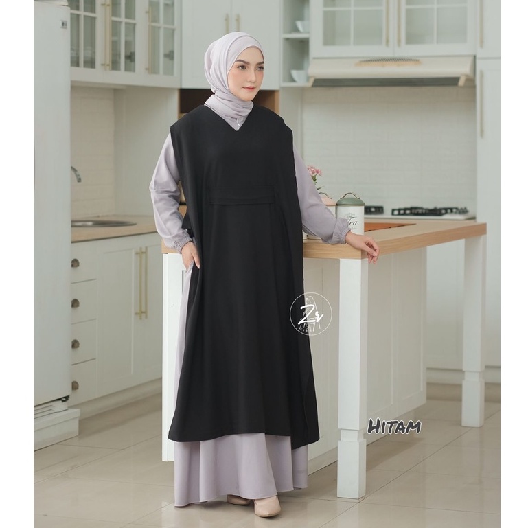 dress Liya klarissa viona ori zr gamis lebaran itycrepe polos plus outhe rempel bahu modis trend selebgram busana muslim wanita terkini