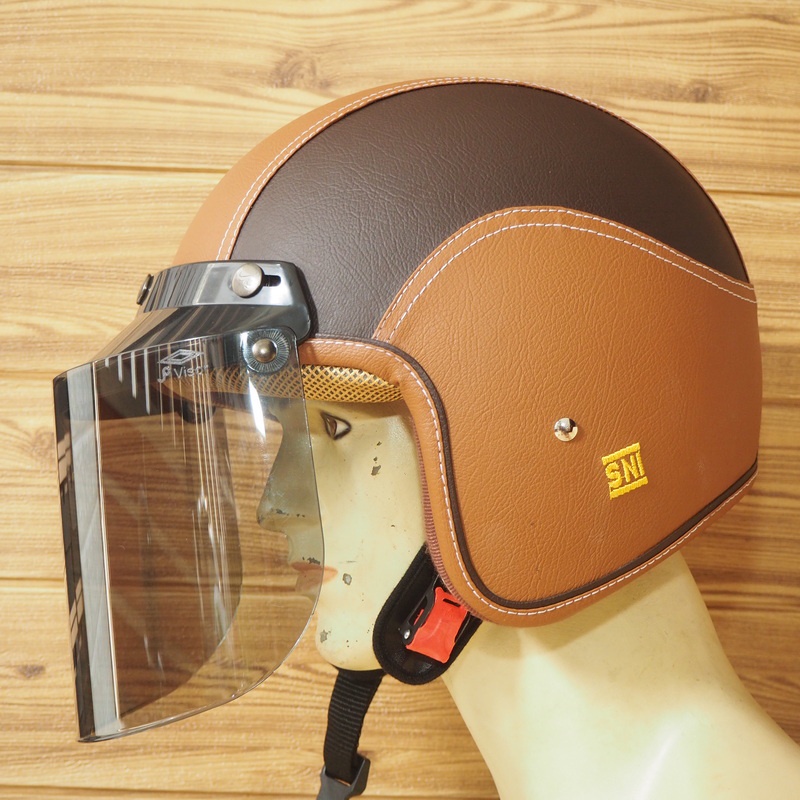 HELM BOGO CLASSIC SNI DEWASA PRIA DAN WANITA HELMET BOGGO RETRO KLASIK KULIT SINTETIS KACA DATAR WAR