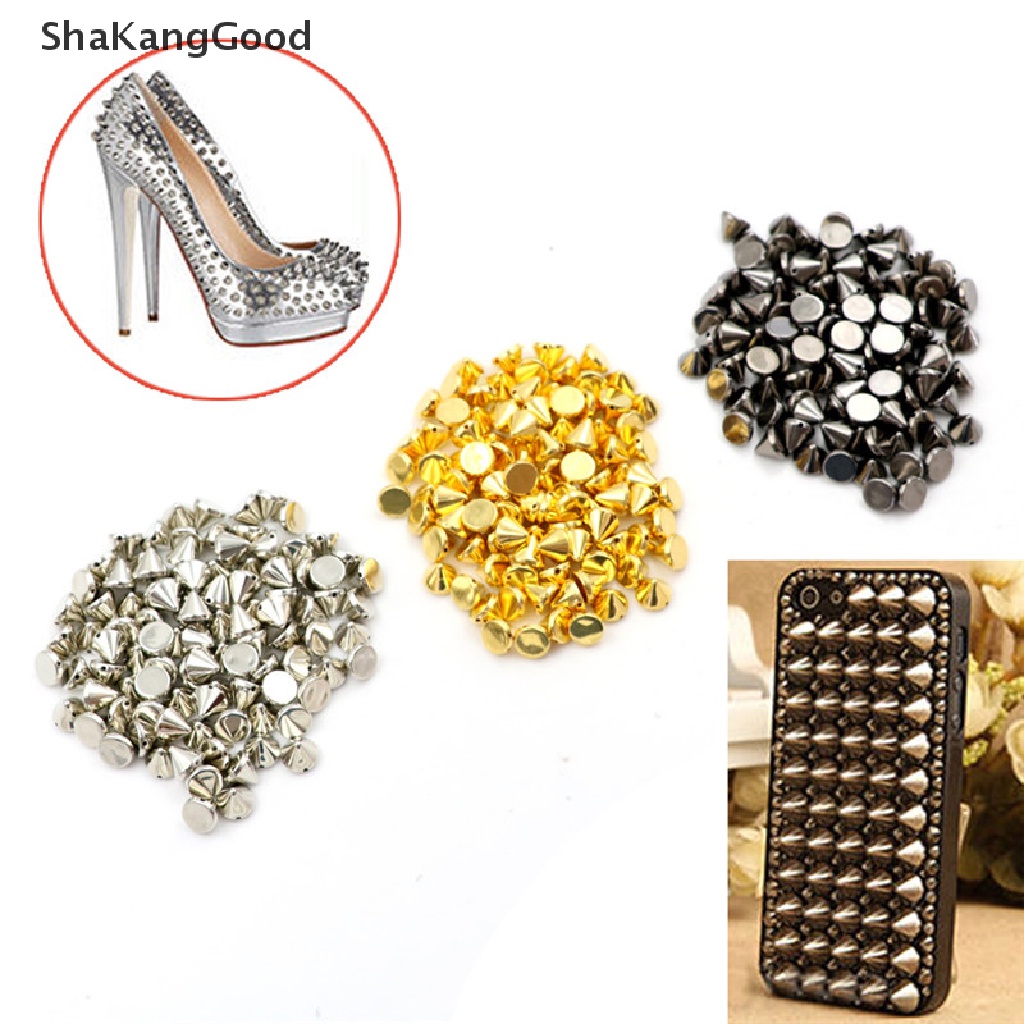 100pcs Stud Rivet Spike Bulat 10mm Untuk Kerajinan Kulit Tas