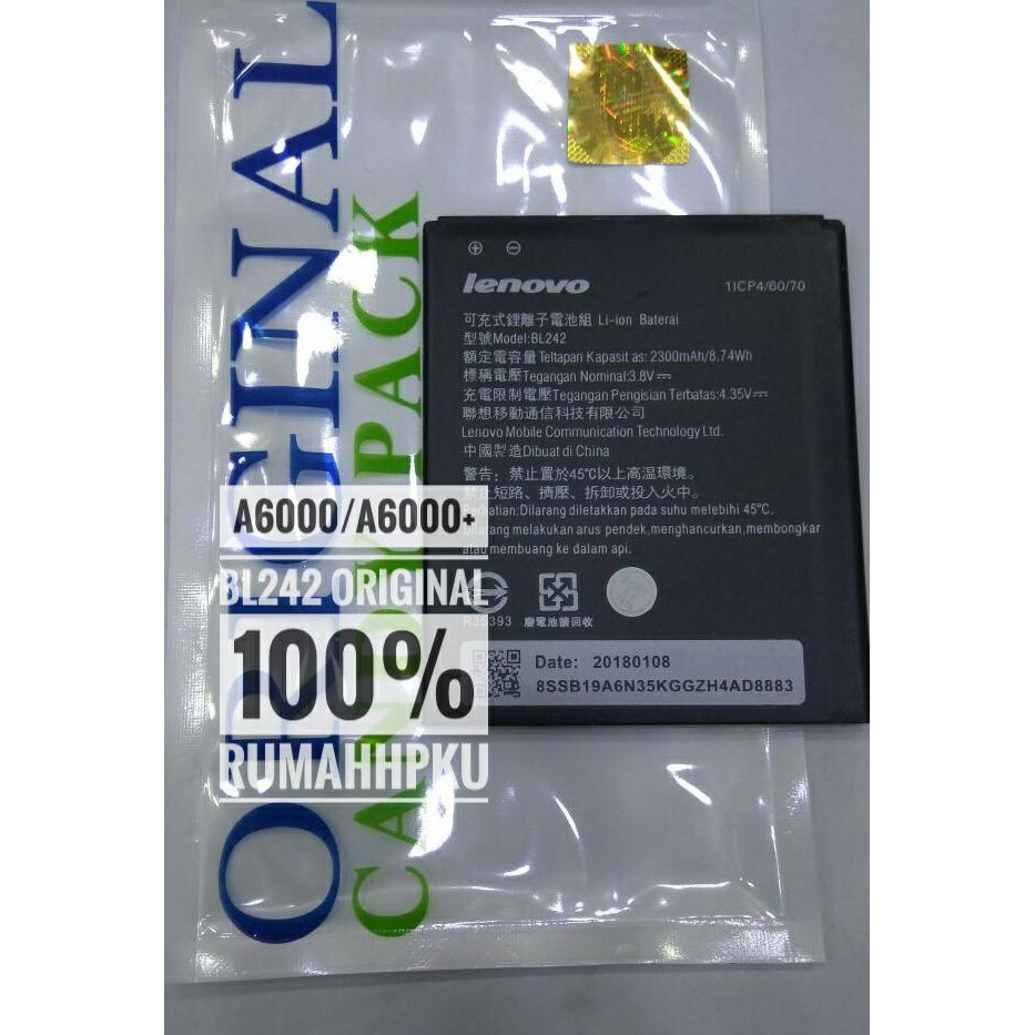 Baterai batre lenovo A6000 A6000 plus BL242 Original 100%