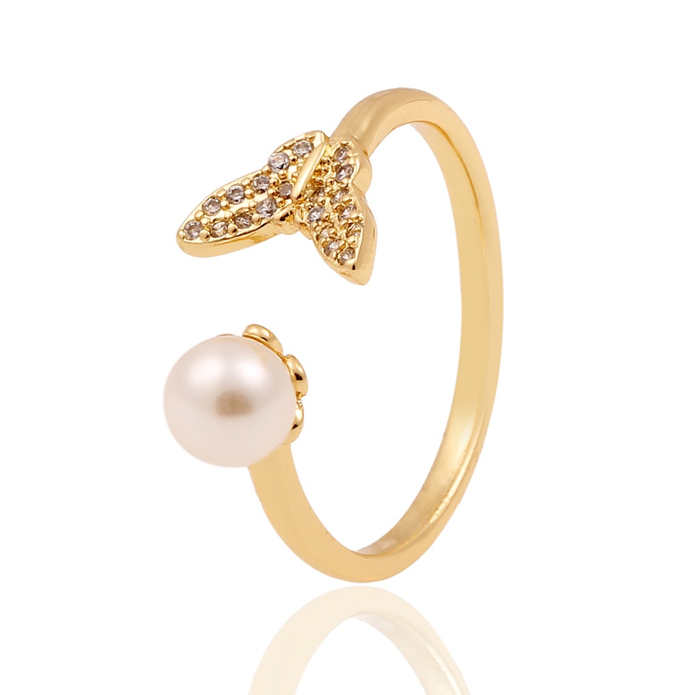 Baru wanita tangan perhiasan mutiara kupu-kupu pembukaan cincin retro manis cincin