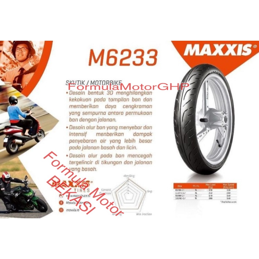 100/80-17 Ban Maxxis Extramaxx M6233 M6233W Tubeless -  Ban Motor Ring 17 Tubles