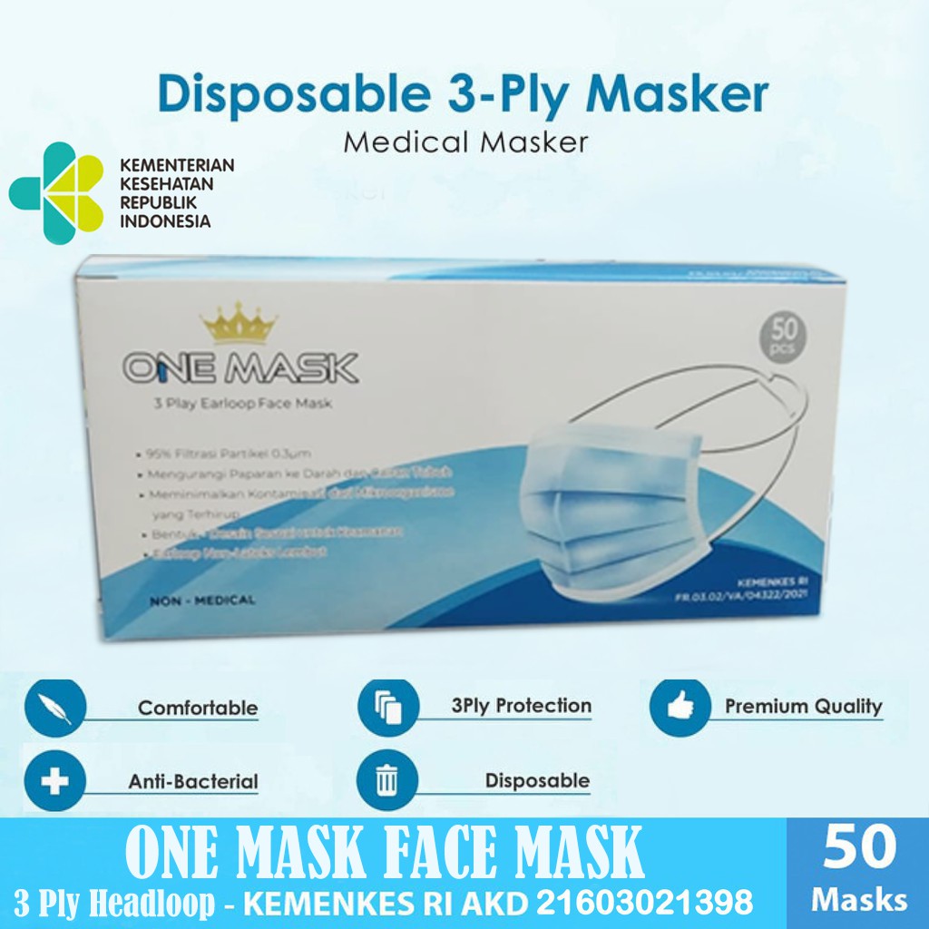 COD Masker Earloop 50 Pcs Surgical Masker Medis One Mask Masker Disposable Face Mask 3Ply Mask Medis