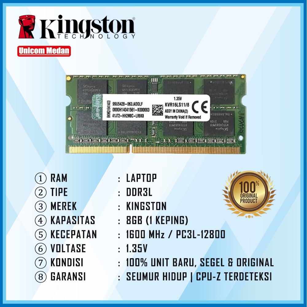 RAM LAPTOP DDR3L 8GB 1600MHZ KINGSTON