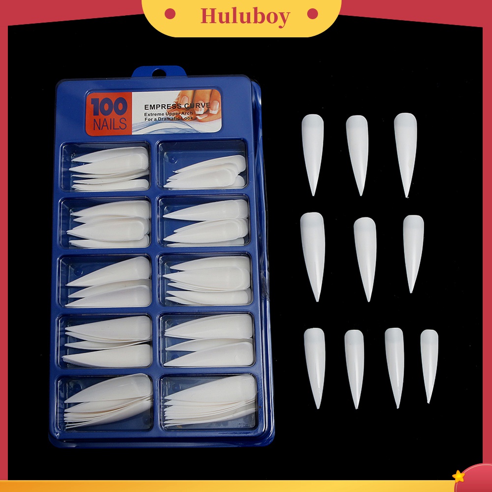 Huluboy Huluboy♡ 100pcs Kuku Palsu Full Cover Bentuk Oval Warna Putih / Transparan