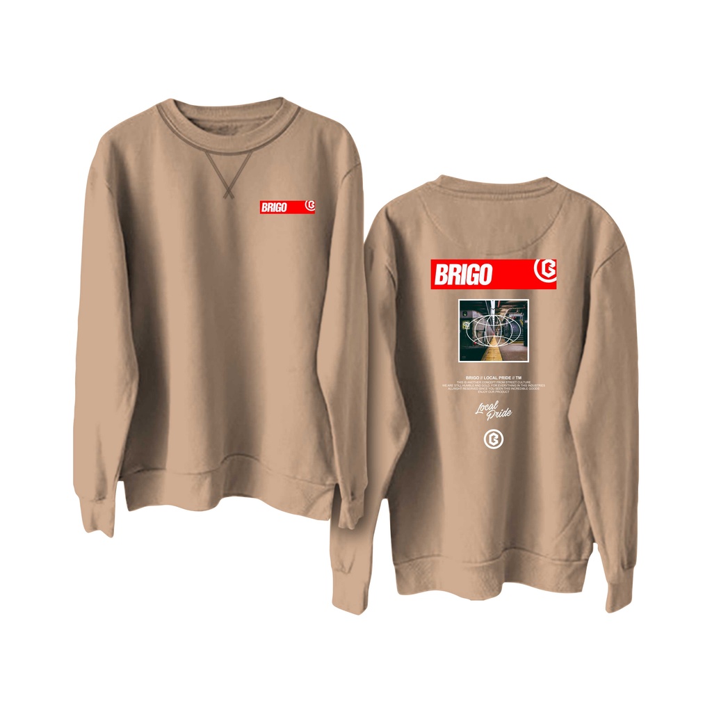 BRIGO Basic Sweatshirt  RED II Sweater Crewneck BRIGO RED Sablon DTF Fleece Cotton M-XXL (Pria &amp; Wanita) Free stiker&amp;Gantungan Kunci