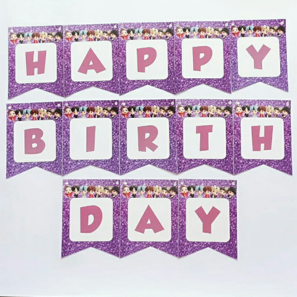 banner garland bunting flag ulang tahun happy birthday karakter bts tini tiny tan tinytan
