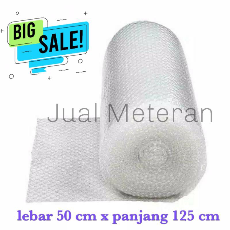 Bubble Wrap Meteran ukuran 50 cm x 125 cm bahan plastik tebal warna putih bening