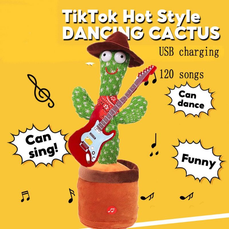 Boneka Kaktus Goyang Charger USB Mainan Kaktus / Kaktus Joged Bisa Bicara Goyang Musik