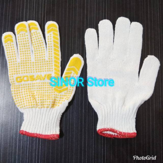 ECERAN 1 PASANG Sarung Tangan Bintik Kuning Karet 6 BENANG . Polka Dot Katun. Safety Gloves Dotting GOSAVE