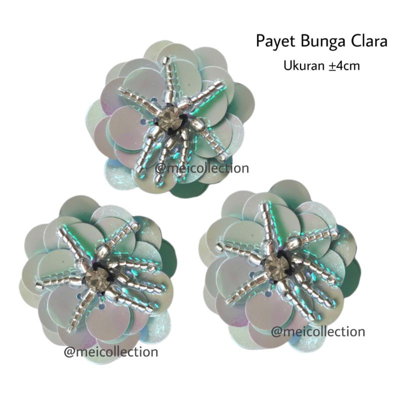 payet rangkai bunga 3d APB Clara icy blue custom warna kebaya 4cm pinggang dada leher