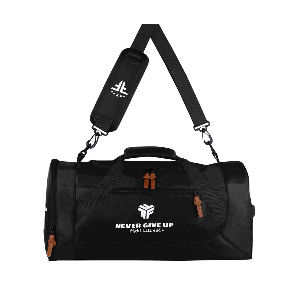 Triple F Duffle Bag Tas Gym Travelbag-Trvl Nvr Black White