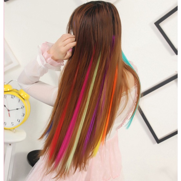 Hairclip Lurus 55cm Hair Extension Rambut Palsu Hairclip Warna-warni