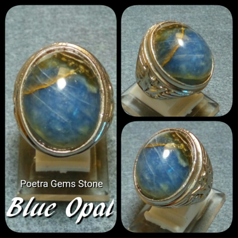 CINCIN BATU AKIK BLUE OPAL SERAT MANTAP DAN TEMBUS